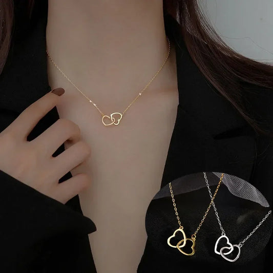 2024 Double Heart Necklace  Couple Choker Gold Silver Color Chain Wedding Party Friends